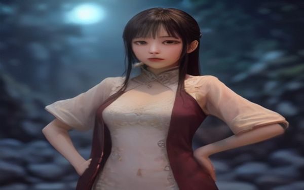 动漫美女被操3D CG动画场景，赛博朋克风格角色在霓虹灯背景下，画面色彩鲜艳风格化